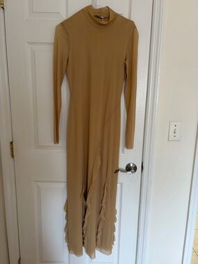 Zara Long Sleeve Mock Neck Maxi Dress - Tan